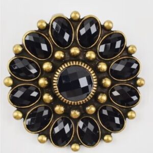 Signed Premier Black & Gold Statement Brooch/Necklace w Pin/Magnetic Closure